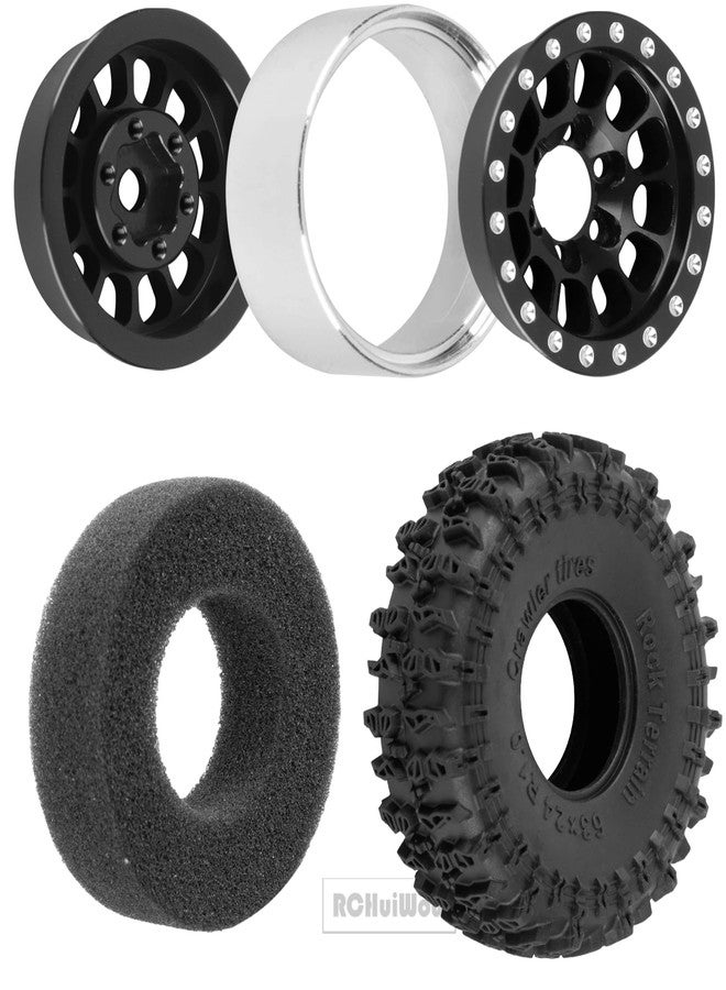 RCHuiWow 1.0" Beadlock RC Wheels and Tires for 1/18 TRX4M,1/24 SCX24 RC Crawler,1.0 Beadlock Tires w/Alloy Aluminium Wheels 1.0 rc Beadlock Rims,4PCS,Black - Image 5